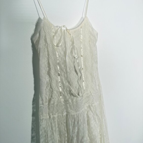 Vintage Jessica McClinktock Lace Drop Waist Slip Maxi Dress Ethereal Coquette S - Picture 2 of 12